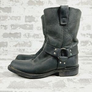 VTG Durango Black Leather Pull On Harness Moto Biker Boots C353